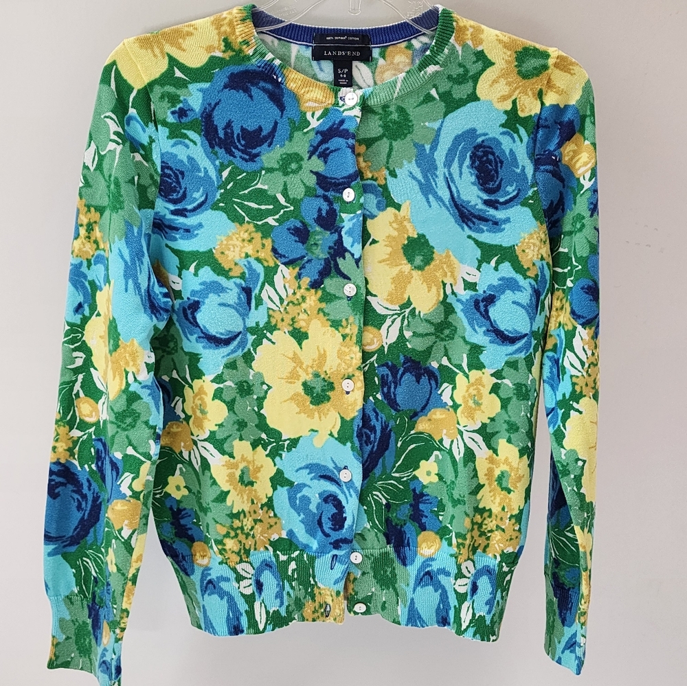 LANDS' END SP FLORAL CARDIGAN
